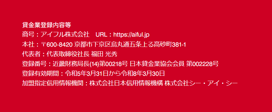 アイフルの貸金業登録の画像